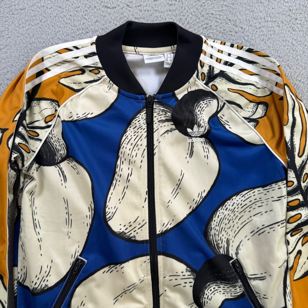 Adidas Womens Tropical Cashew Print Track Jacket Blue Orange XS - Picture 2 of 8